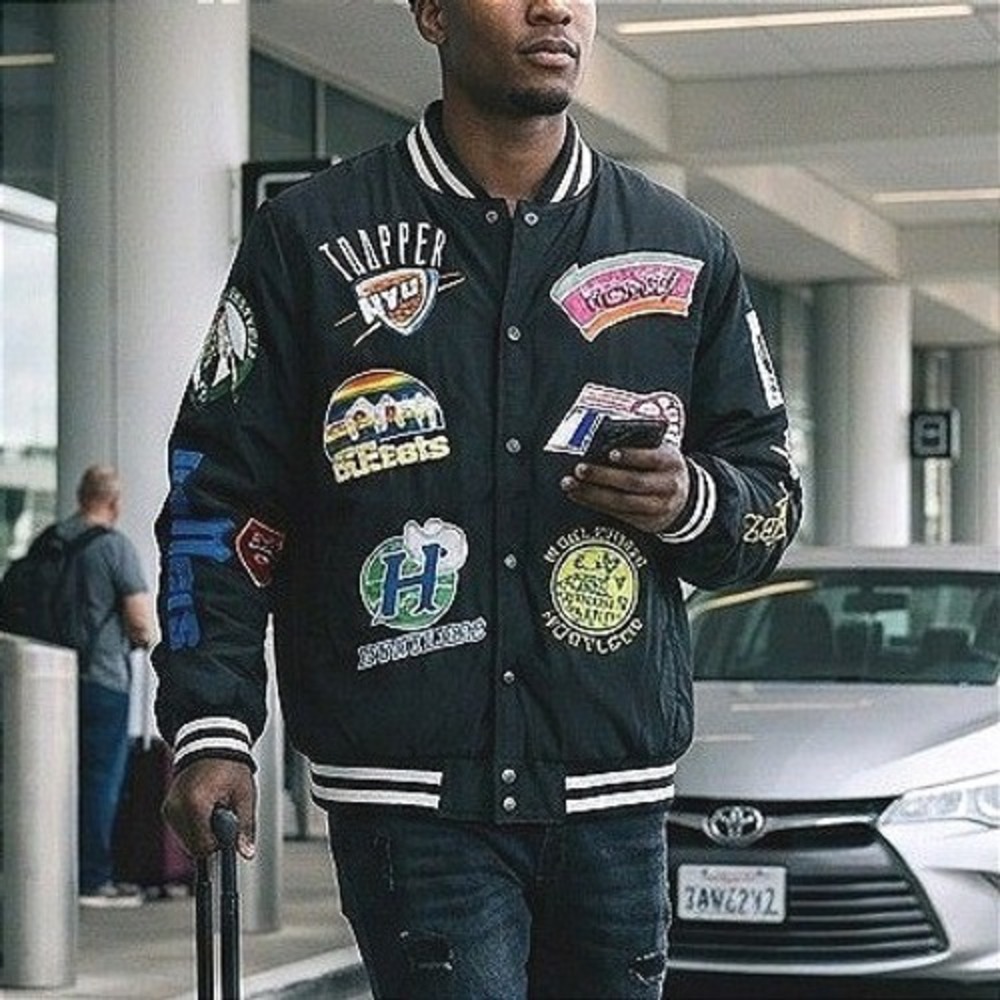 Hudson Outerwear Varsity Jacket Streetwear Oversized Bomber Black White 3XL